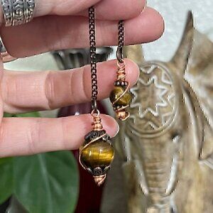 Handmade Mini Tiger Eye Copper Dowsing Pendulum